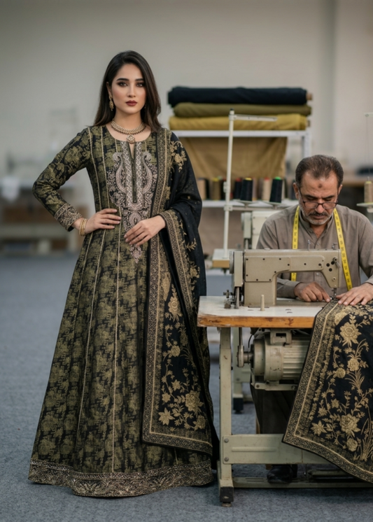 Black Embroidered Jacquard Party Wear Suit Online in Dubai DXB UAE Abudhabi Meena Bazaar