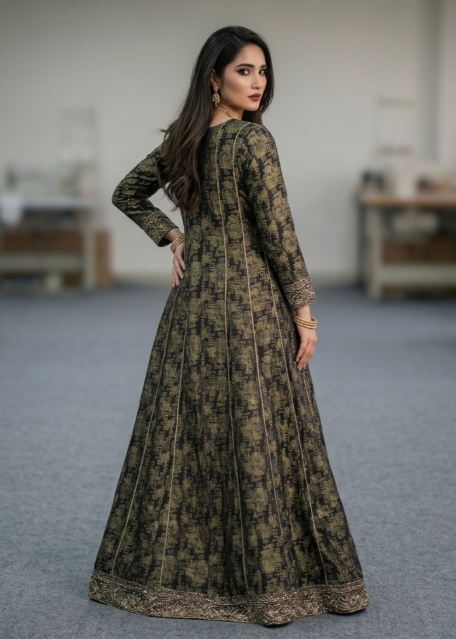 Black Embroidered Jacquard Pishwas Salwar Kameez Online in Dubai UAE Abudhabi Ajman Sharjah