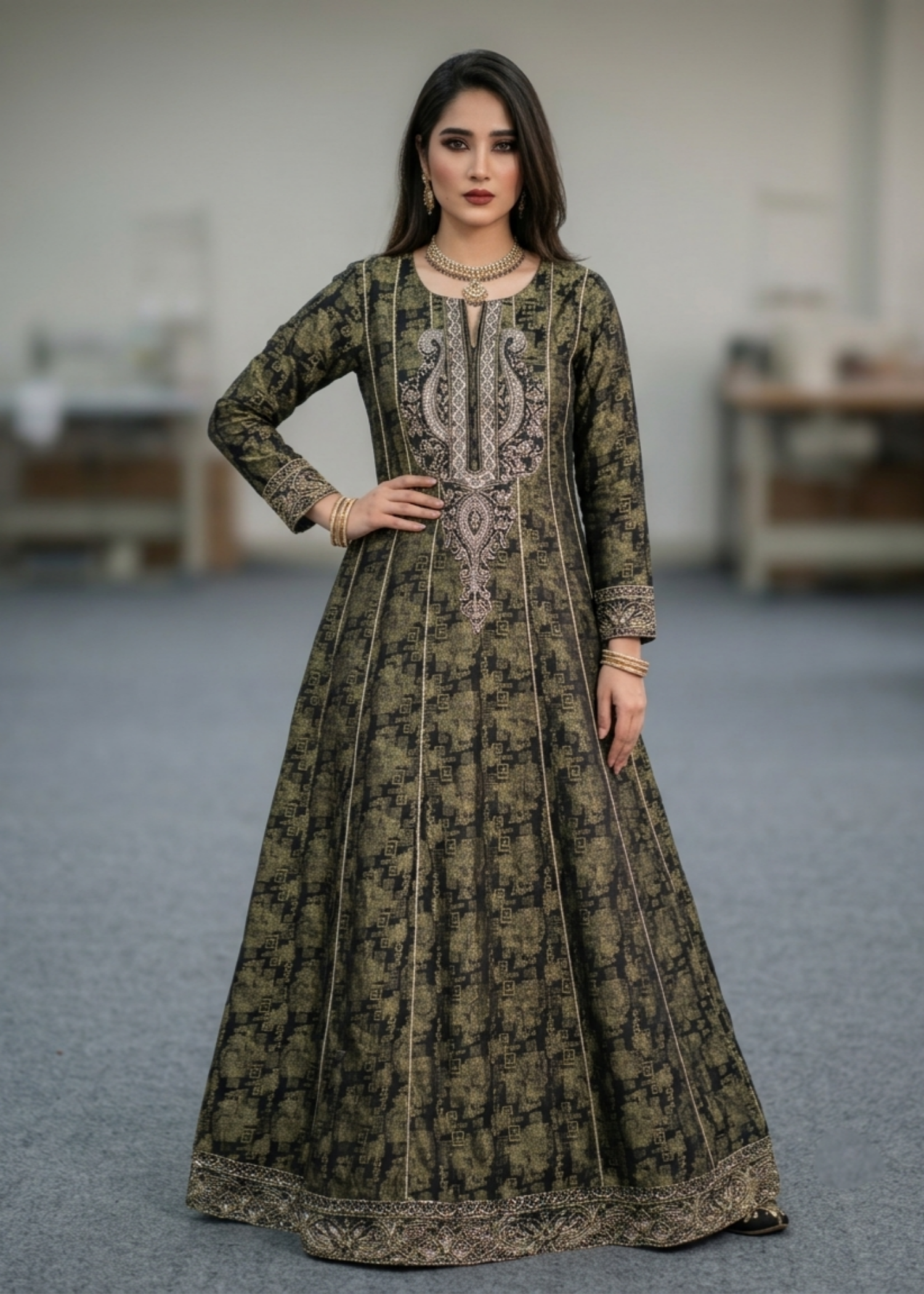 Black Embroidered Jacquard Pishwas with Silk Dupatta Online in Sri Lanka India Australia
