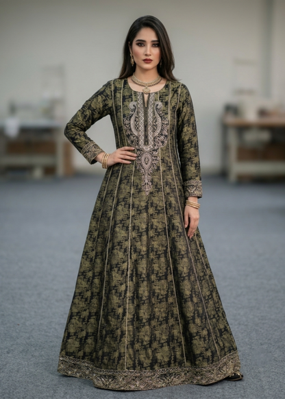 Black Embroidered Jacquard Pishwas with Silk Dupatta Online in Sri Lanka India Australia