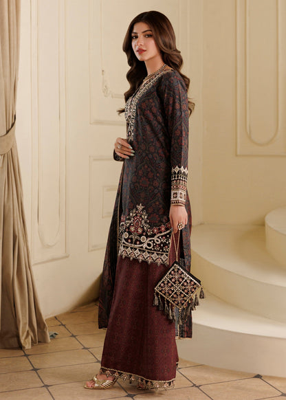 Black Embroidered Khaddar 3 Piece Suit with Plazzo Online in Dubai DXB UAE Abudhabi Meena Bazaar