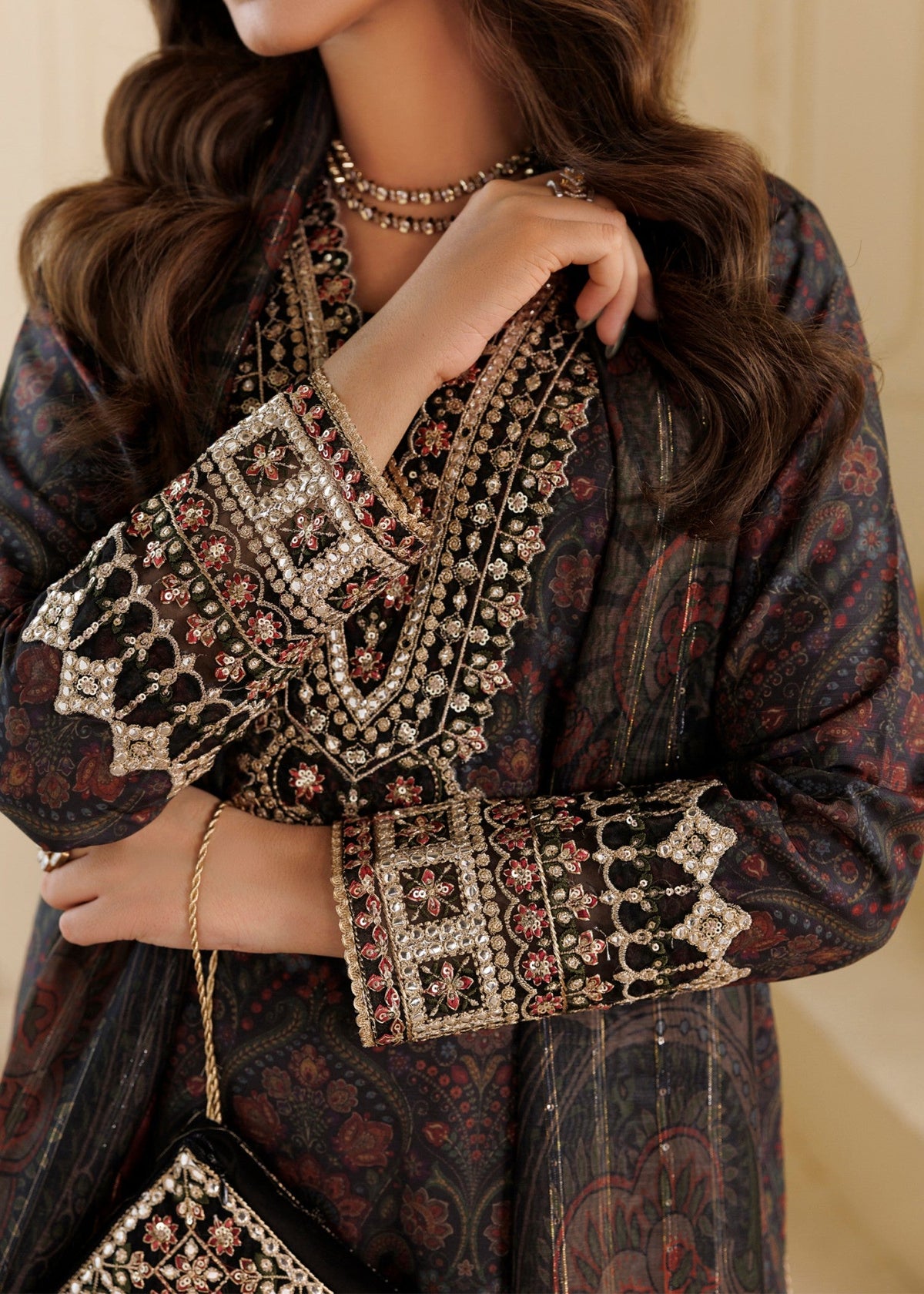 Black Embroidered Khaddar Festive Party Wear Suit Online in KSA Riyadh Saudi Arabia Oman Bahrain Qatar