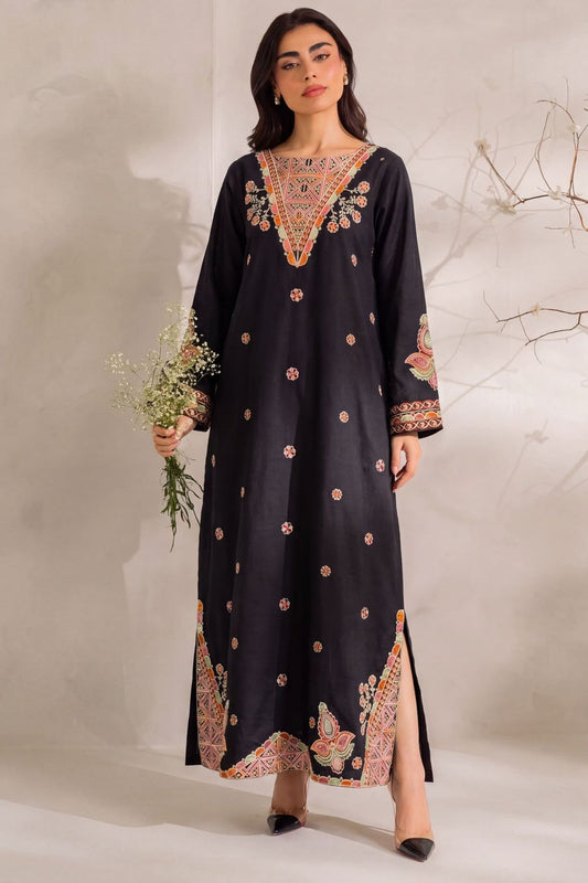 Black Embroidered Khaddar Kaftan Online in Dubai UAE Abudhabi Ajman Sharjah