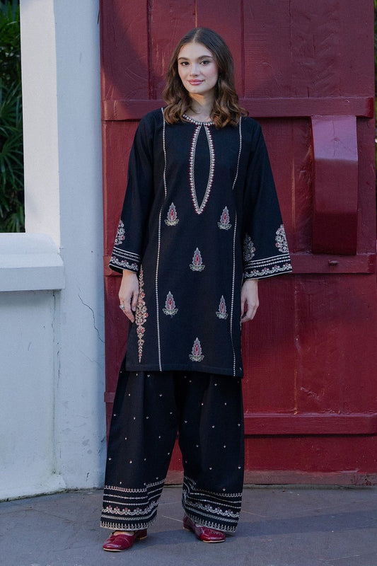 Black Embroidered Khaddar Pakistani Suit Online in Dubai UAE Abudhabi Ajman Sharjah