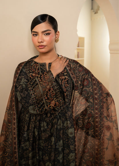 Black Embroidered Khaddar Peplum Top and Shalwar Online in KSA Riyadh Saudi Arabia Oman Bahrain Qatar