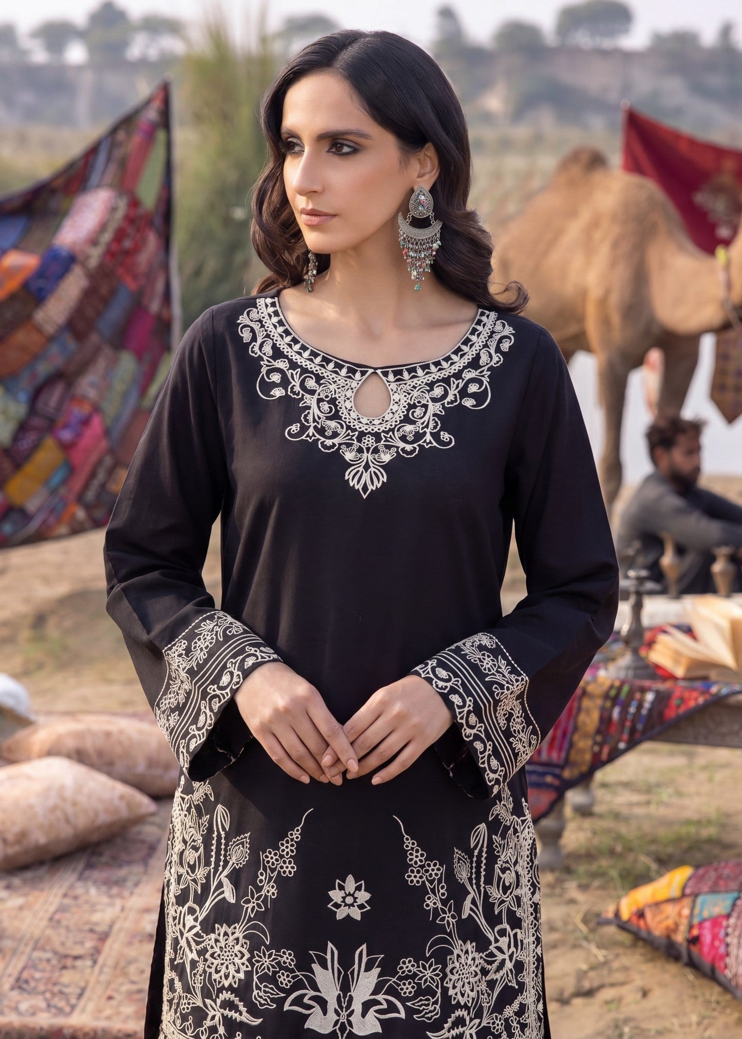 Black Embroidered Kurta with Shalwar Online in Dubai UAE Abudhabi Ajman Sharjah
