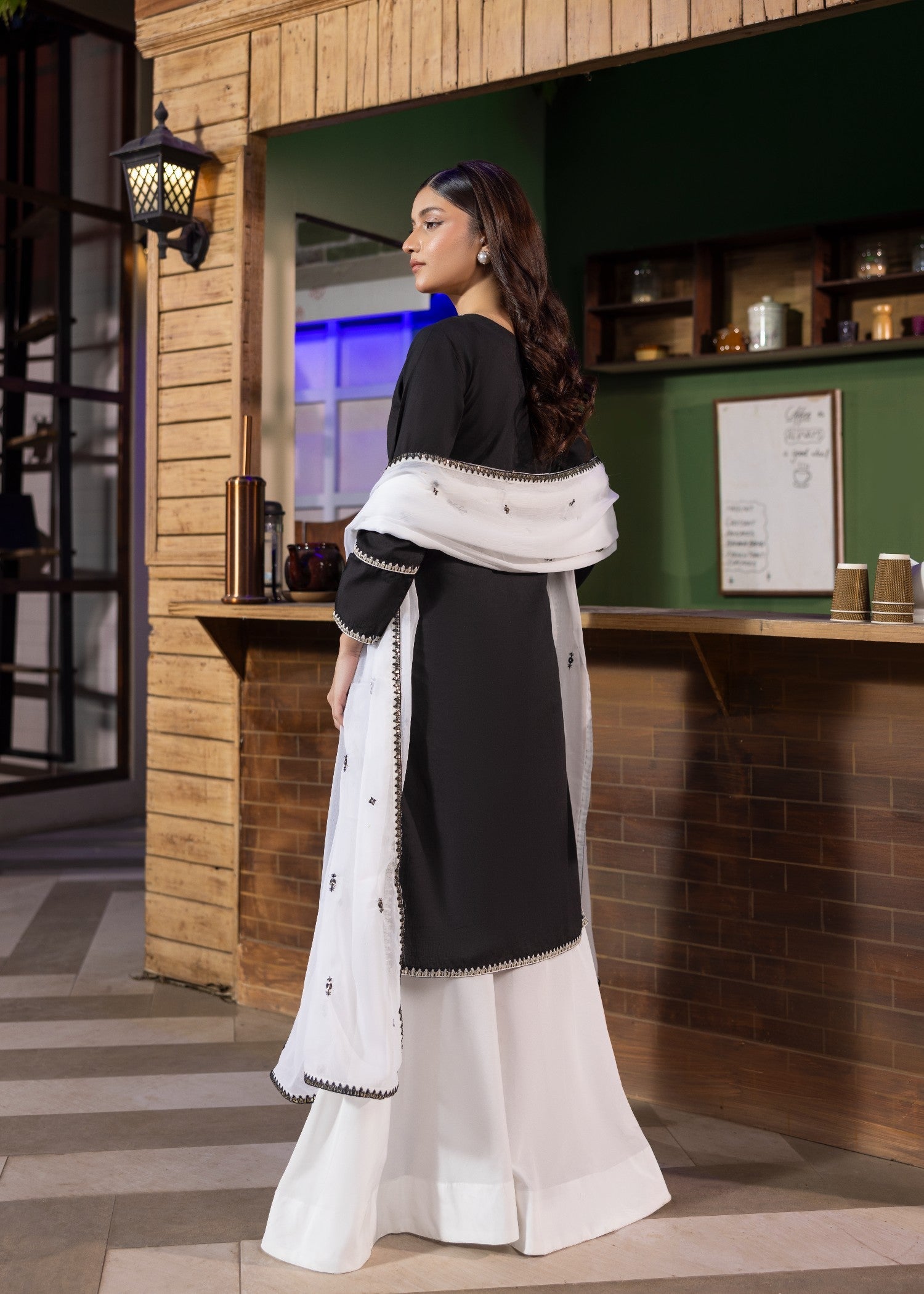 Black Embroidered Kurti with Flared Sharara Online in Dubai DXB UAE Abudhabi Meena Bazaar