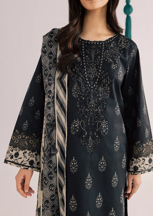 Black Embroidered Lawn 3 Piece Dress Material Online in Sri Lanka India Australia