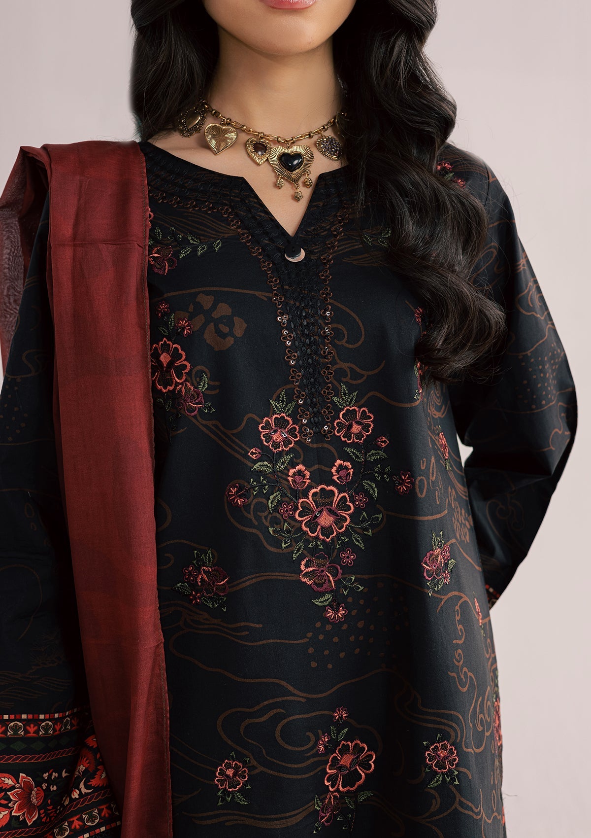 Black Embroidered Lawn 3 Piece Outfit Online in Sri Lanka India Australia