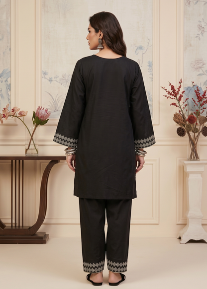Black Embroidered Lawn 3 Piece Suit Online in Dubai UAE Abudhabi Ajman Sharjah