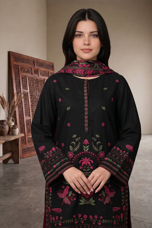 Black Embroidered Lawn Cotton Salwar Kameez Online in Dubai UAE Abudhabi Ajman Sharjah