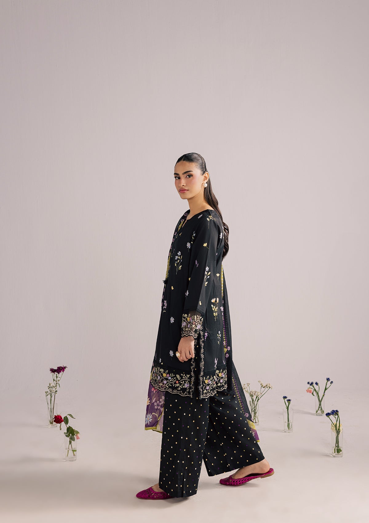 Black Embroidered Lawn Daily Wear Suit Online in Dubai UAE Abudhabi Ajman Sharjah