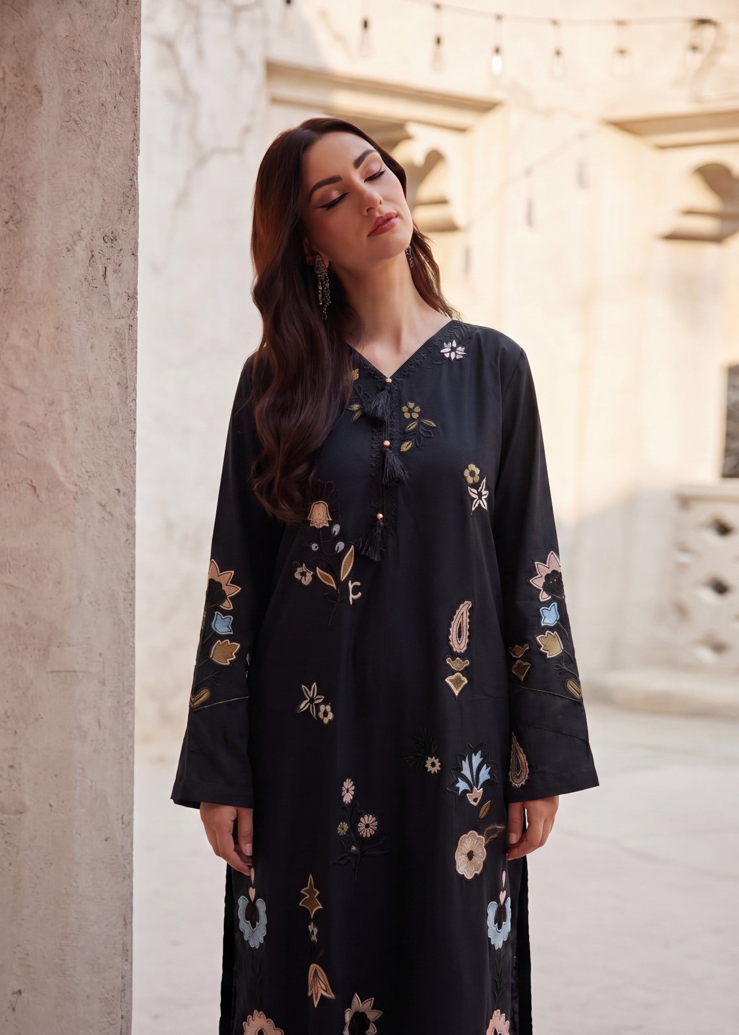 Black Embroidered Lawn Daily Wear Suit Online in Dubai UAE Abudhabi Ajman Sharjah