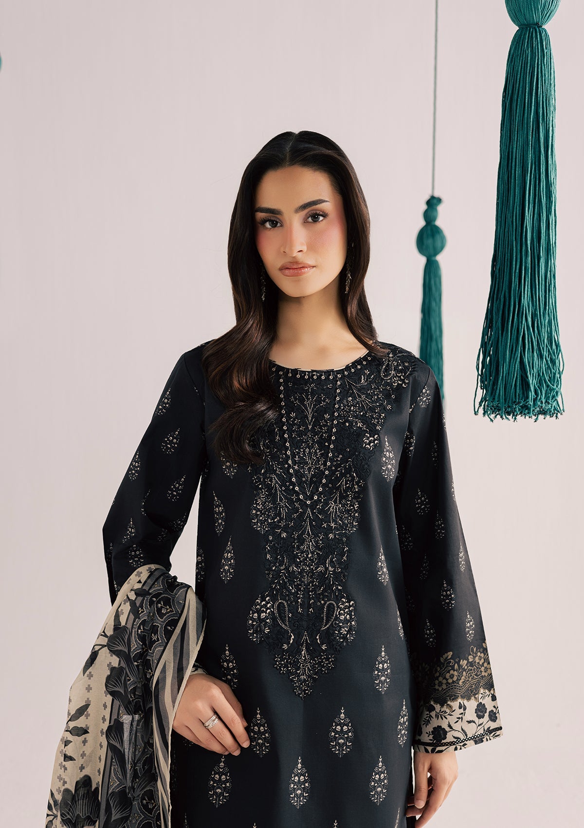 Black Embroidered Lawn Daily Wear Suit Online in Sri Lanka India Australia