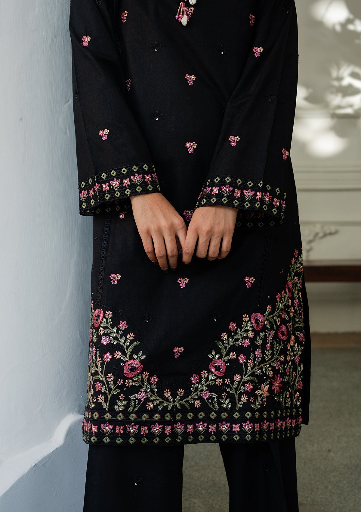 Black Embroidered Lawn Designer Suit Online in Sri Lanka India Australia