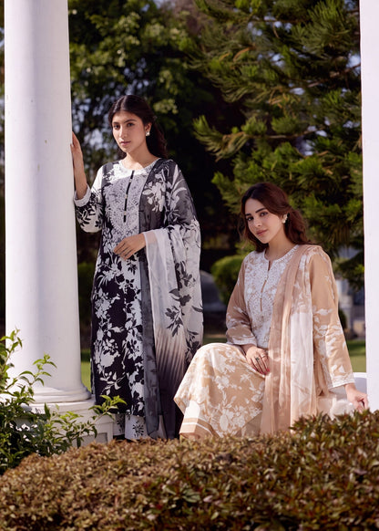 Black Embroidered Lawn Dress Material Online in Dubai UAE Abudhabi Ajman Sharjah