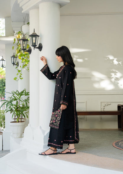 Black Embroidered Lawn Dress Material Online in KSA Riyadh Saudi Arabia Oman Bahrain Qatar