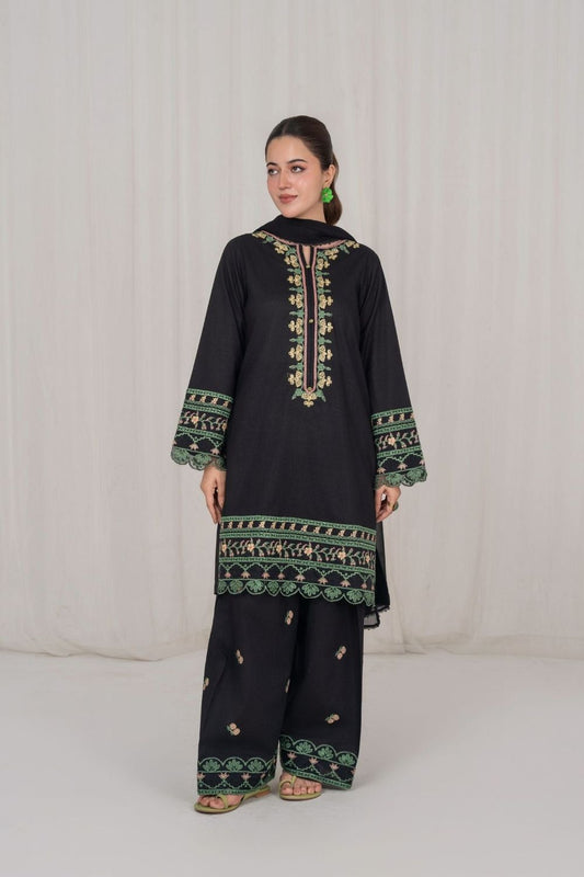 Black Embroidered Lawn Farshi Shalwar Suit Online in Dubai UAE Abudhabi Ajman Sharjah