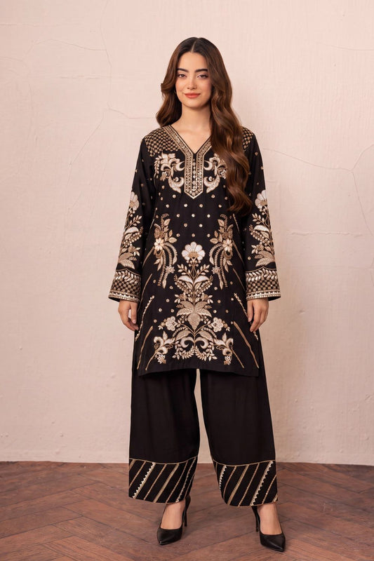 Black Embroidered Lawn Farshi Shalwar Suit Online in Dubai UAE Abudhabi Ajman Sharjah