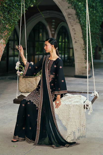 Black Embroidered Lawn Festive Suit Online in Dubai UAE Abudhabi Ajman Sharjah