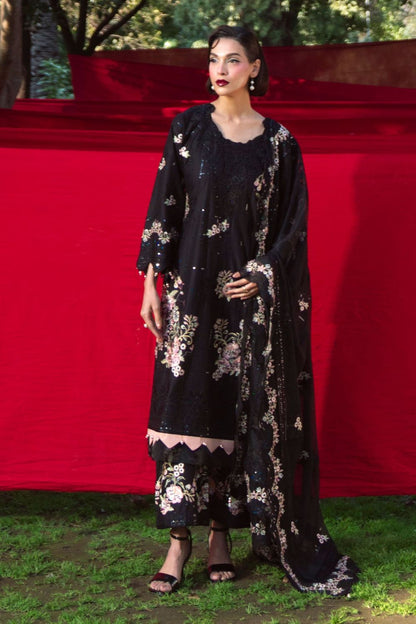 Black Embroidered Lawn Festive Suit Online in Dubai UAE Abudhabi Ajman Sharjah