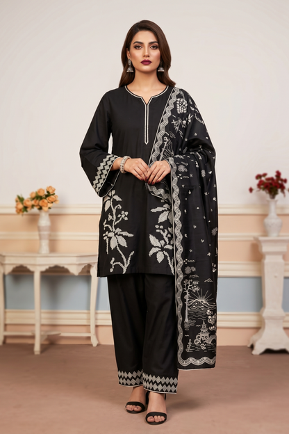Black Embroidered Lawn Festive Suit Online in Dubai UAE Abudhabi Ajman Sharjah