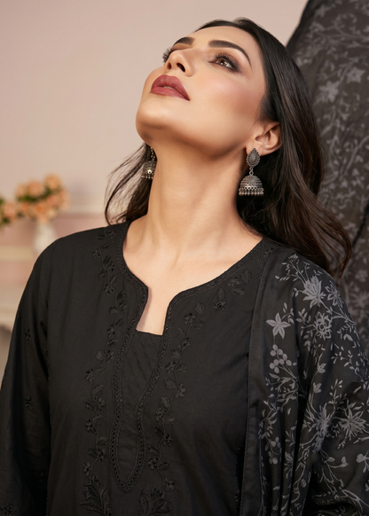Black Embroidered Lawn Festive Suit Online in UK USA Canada