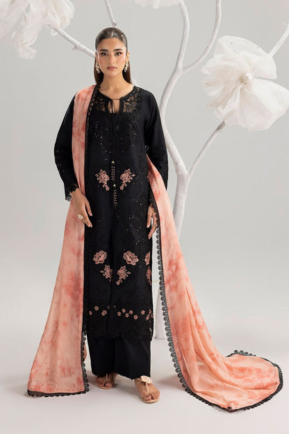 Black Embroidered Lawn Festive Suit with Organza Dupatta Online in Dubai UAE Abudhabi Ajman Sharjah
