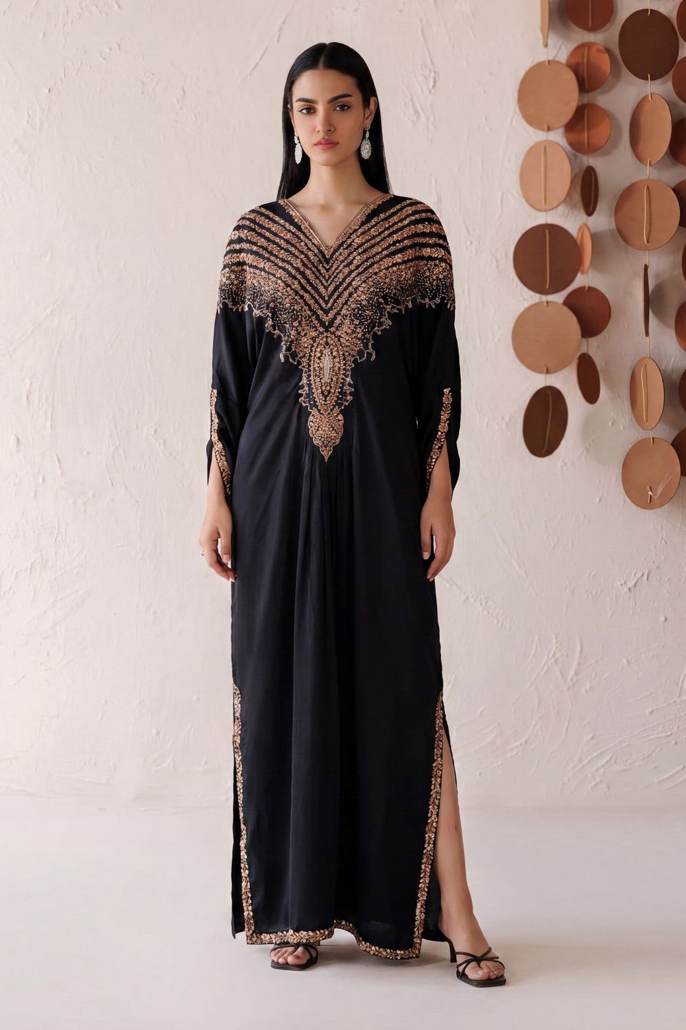 Black Embroidered Lawn Kaftan Party Wear Online in Dubai UAE Abudhabi Ajman Sharjah