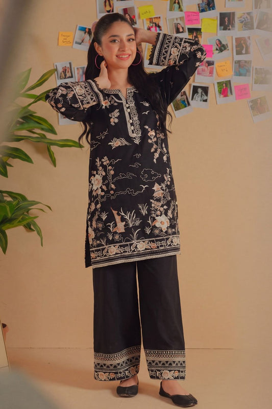 Black Embroidered Lawn Kurta Pajama Online in Dubai UAE Abudhabi Ajman Sharjah
