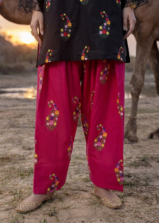 Black Embroidered Lawn Kurta Pajama Online in Sri Lanka India Australia