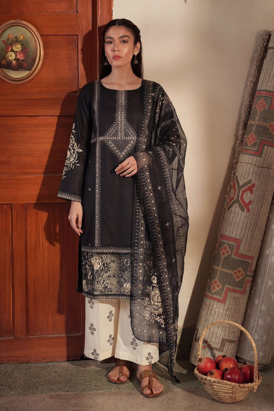 Black Embroidered Lawn Kurta Palazzo Set Online in Dubai UAE Abudhabi Ajman Sharjah
