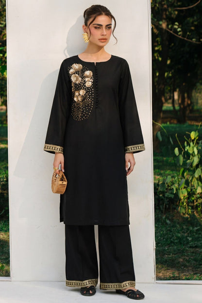 Black Embroidered Lawn Kurta Palazzo Set Online in Dubai UAE Abudhabi Ajman Sharjah