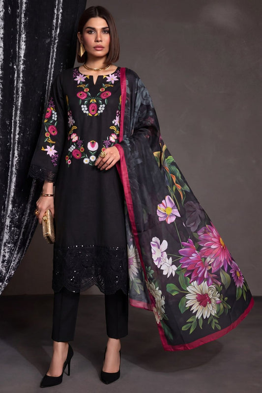 Black Embroidered Lawn Kurta Set Online in Dubai UAE Abudhabi Ajman Sharjah