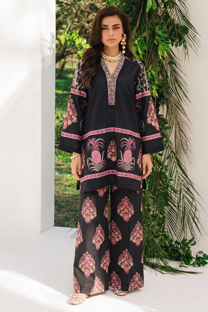 Black Embroidered Lawn Kurta Set Online in Dubai UAE Abudhabi Ajman Sharjah