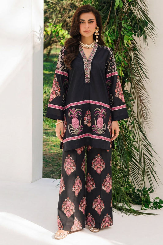 Black Embroidered Lawn Kurta Set Online in Dubai UAE Abudhabi Ajman Sharjah