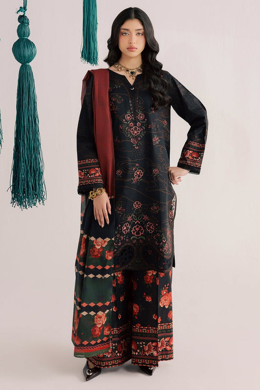 Black Embroidered Lawn Kurta Set Online in Dubai UAE Abudhabi Ajman Sharjah