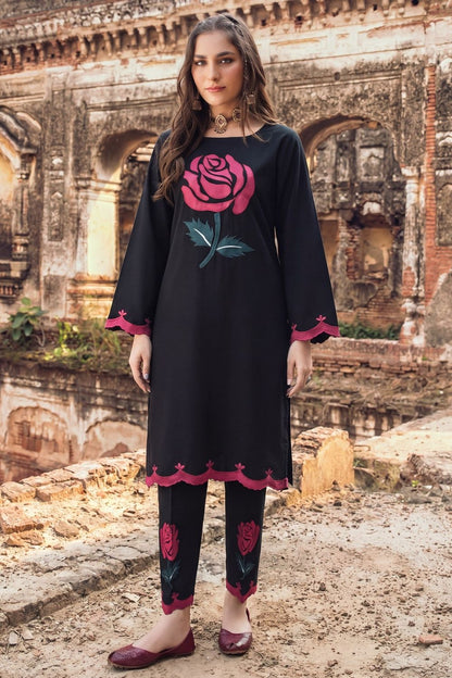 Black Embroidered Lawn Kurta Set Online in Dubai UAE Abudhabi Ajman Sharjah
