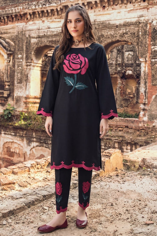 Black Embroidered Lawn Kurta Set Online in Dubai UAE Abudhabi Ajman Sharjah