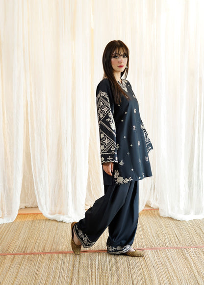 Black Embroidered Lawn Kurta Set Online in Sri Lanka India Australia