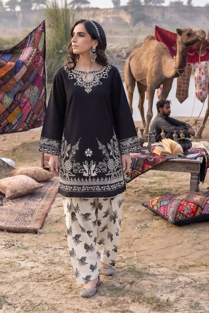 Black Embroidered Lawn Kurta Shalwar Online in Dubai UAE Abudhabi Ajman Sharjah