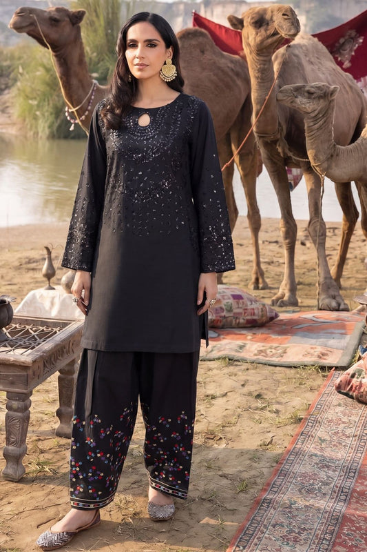 Black Embroidered Lawn Kurta Shalwar Online in Dubai UAE Abudhabi Ajman Sharjah