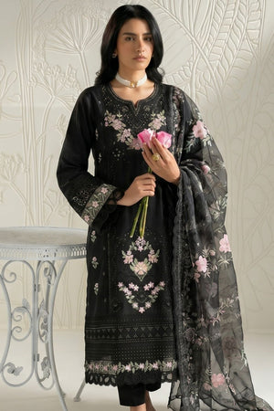 Black Embroidered Lawn Long Kurta Set Online in Dubai UAE Abudhabi Ajman Sharjah