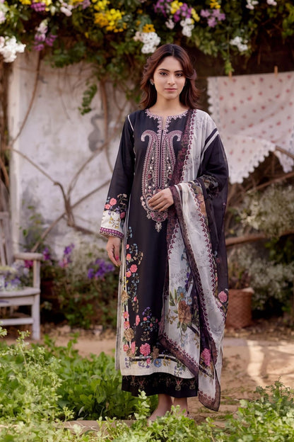 Black Embroidered Lawn Pakistani Suit Online in Dubai UAE Abudhabi Ajman Sharjah