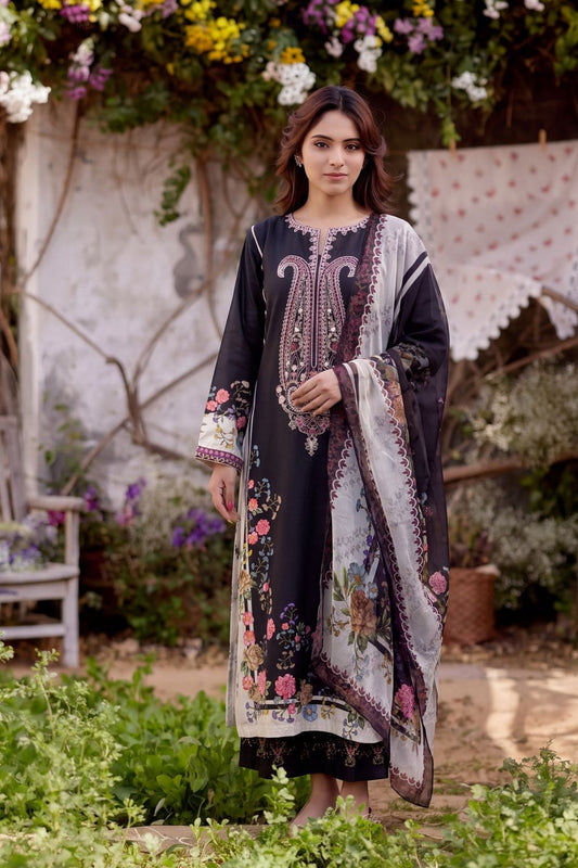 Black Embroidered Lawn Pakistani Suit Online in Dubai UAE Abudhabi Ajman Sharjah