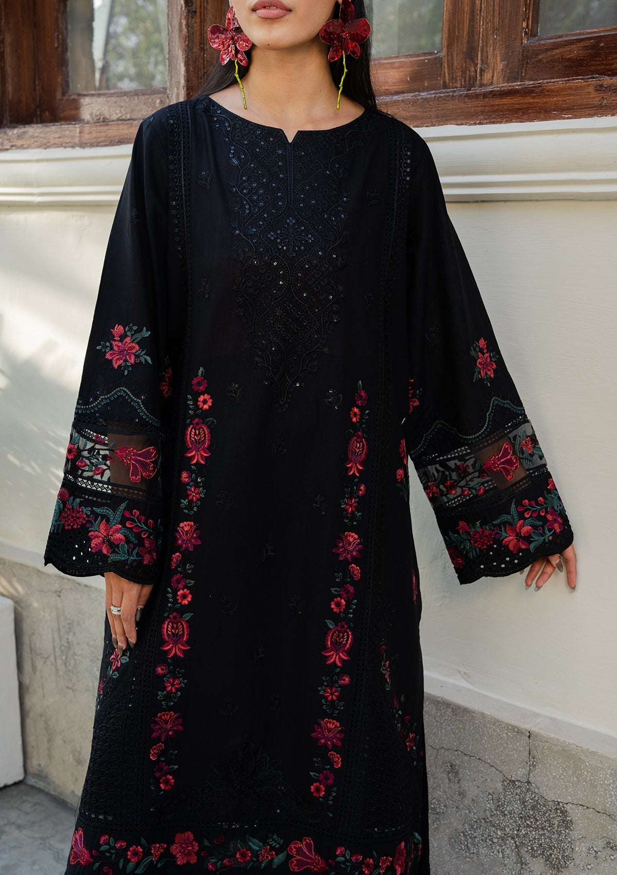 Black Embroidered Lawn Pakistani Suit Online in Sri Lanka India Australia