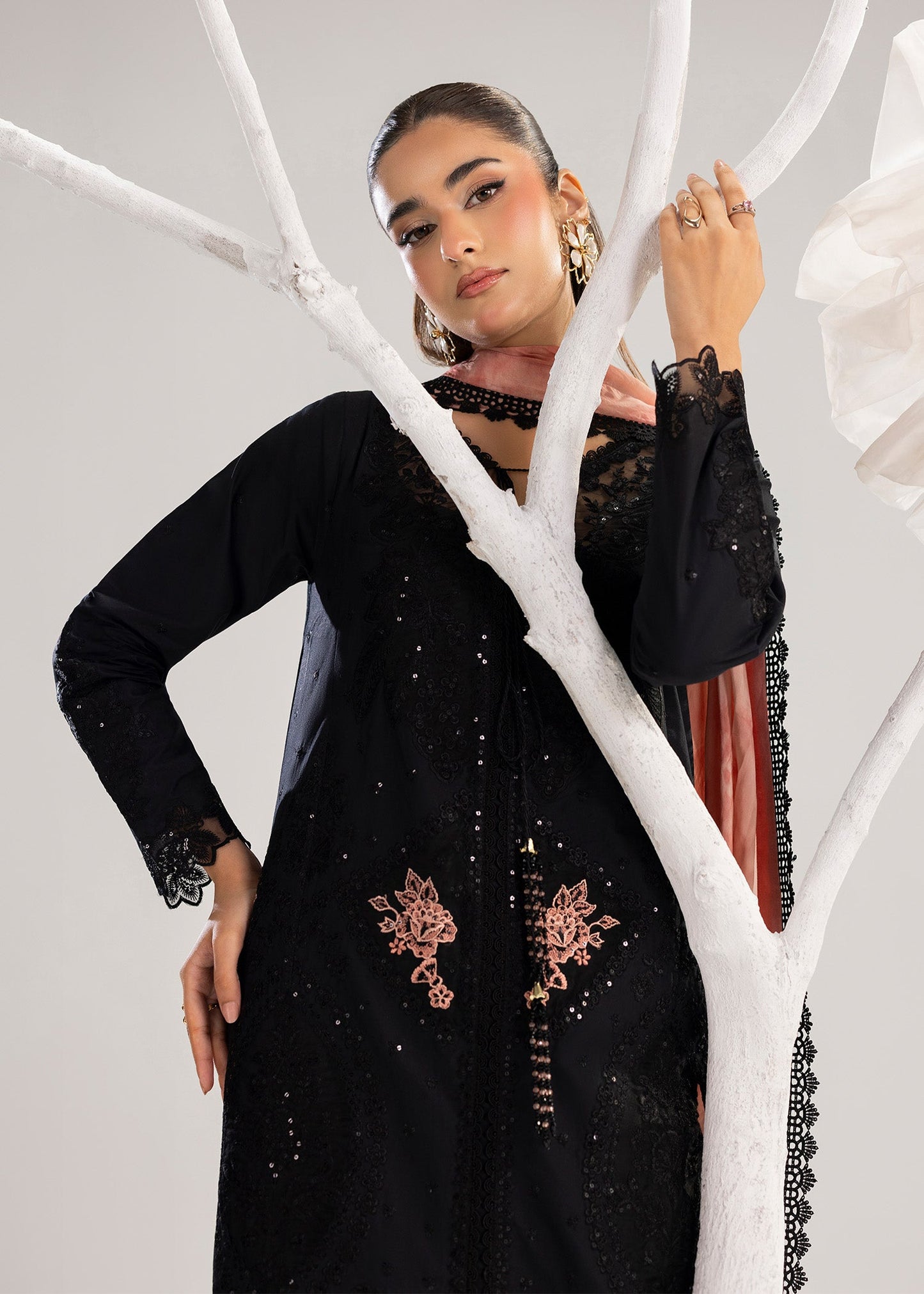 Black Embroidered Lawn Party Suit Online in Sri Lanka India Australia
