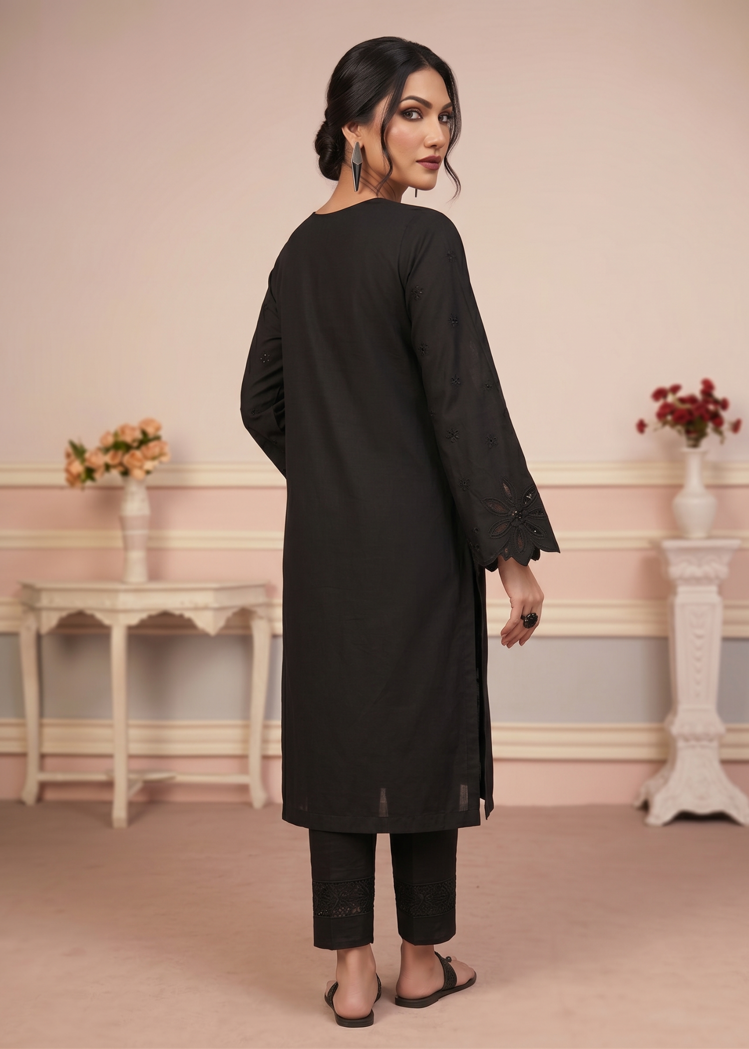 Black Embroidered Lawn Party Wear Dress Material Online in Dubai UAE Abudhabi Ajman Sharjah