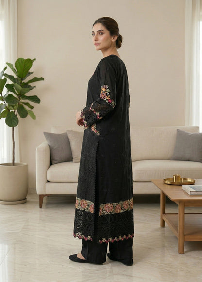 Black Embroidered Lawn Party Wear Suit Online in Sri Lanka India Australia