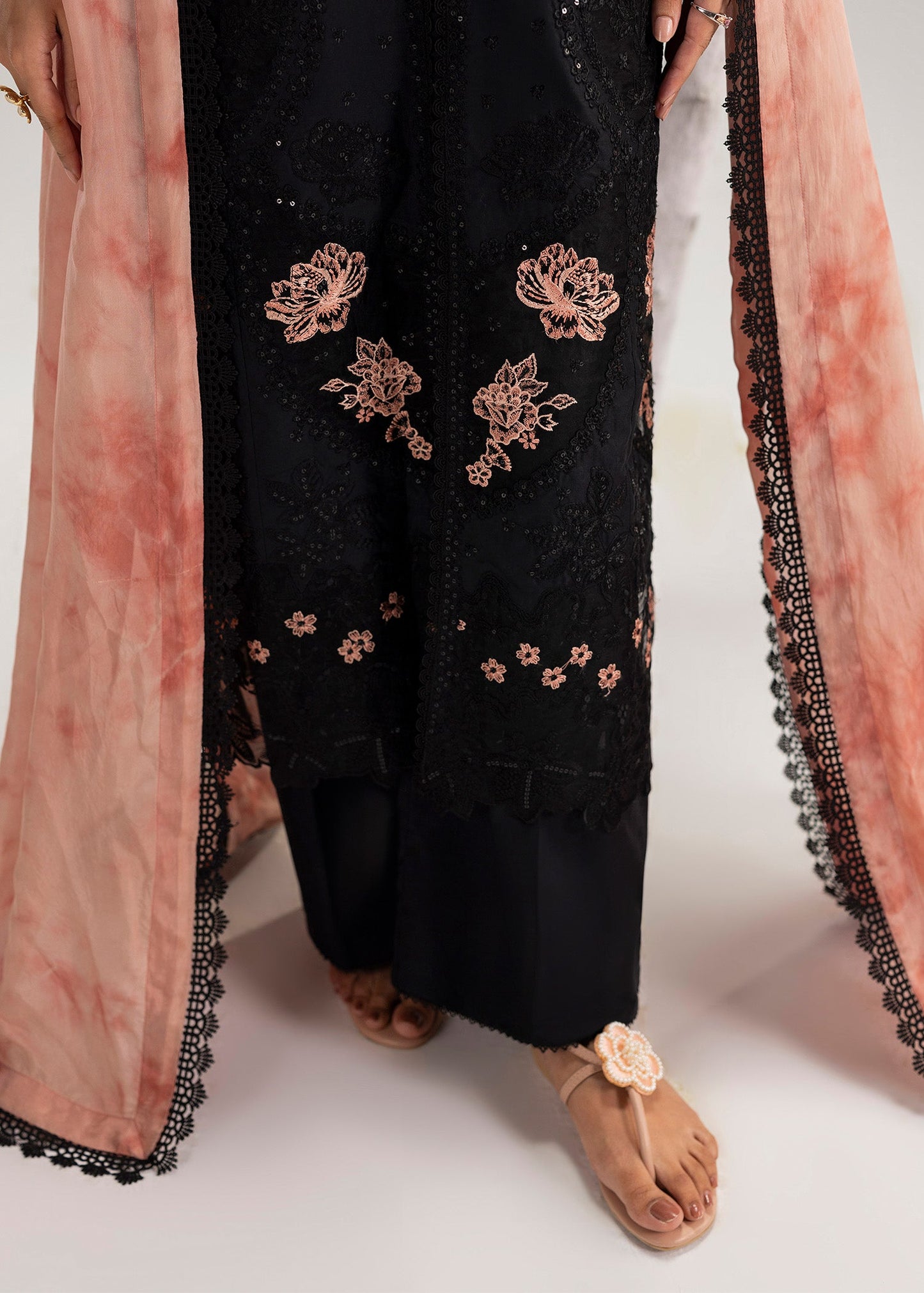 Black Embroidered Lawn Party Wear Suit Online in Sri Lanka India Australia